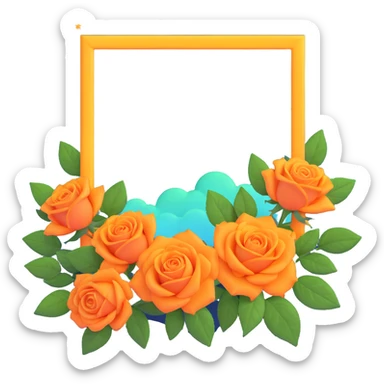 Polaroid frame with yellow-orange roses and green leaves, stylized orange sky with clouds and constellations, matching the reference image's composition and colors sticker