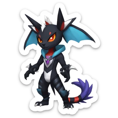 Cool Anthro Black Noivern-Absol-Litten-Pokémon with edgy stripes hoodie spiked collar punk Full Body sticker