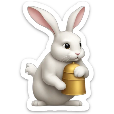 Lapin qui tient une cloche dans ses mains  sticker