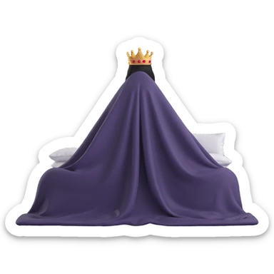 king bed viewed from the back side, person completely hidden under the blanket, only the blanket visible sticker