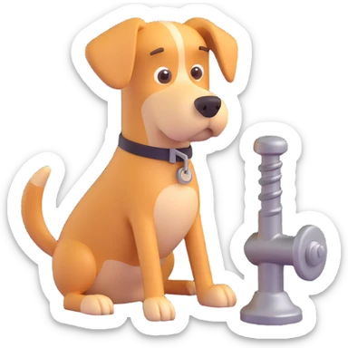 playful cartoon dog looking worriedly at a screw, visual pun for 'Don't screw the pooch' sticker