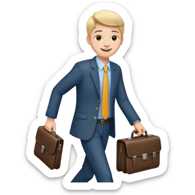 A satisfied teenager walks with a briefcase sticker