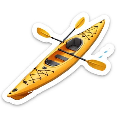 An icon showing a close-up of a sleek kayak with double-bladed paddles gliding through water. Splashes surround the boat as it cuts across a calm surface, symbolizing speed and focus. Transparent background emphasizes the dynamic and personal nature of kayak paddling. sticker