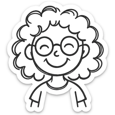 A cheerful curly-haired girl with glasses sticker