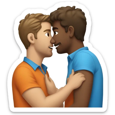 Two guys kissing, brown hair, one orange shirt, one blue shirt sticker