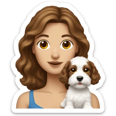 Brown hair woman and her cavachon puppy sticker