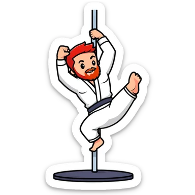 male redhead with red beard doing jiu jitsu pose while pole dancing sticker
