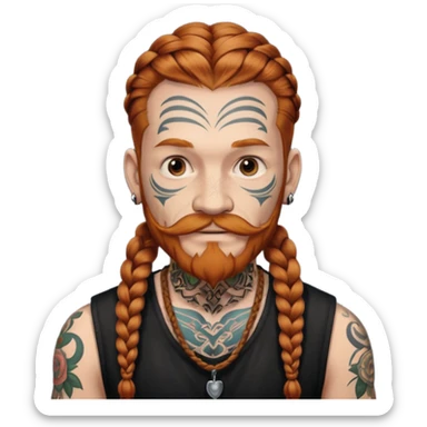 thick very dark ginger braids man old very tattoed with the whitest mustache ever sticker