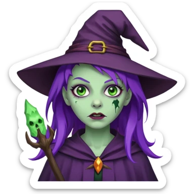 purple hair zombie witch sticker