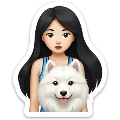 a asiatic girl in the tank top with long black  hair and a samoyed sticker