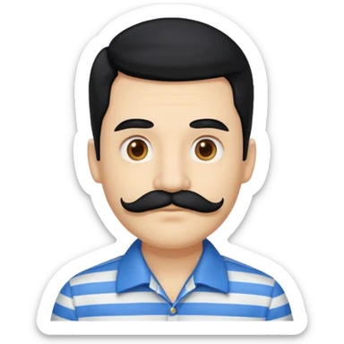 striped shirt with long hair and moustache sticker