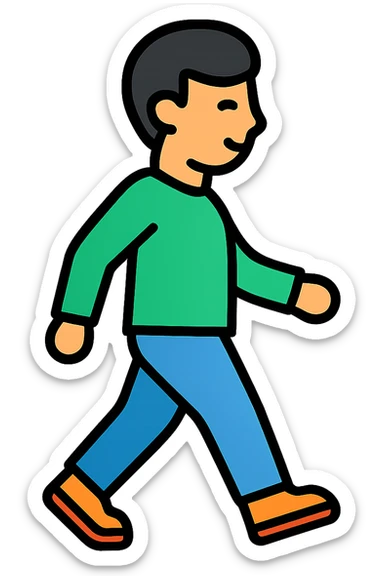 an Asian person walking, simple flat icon style sticker