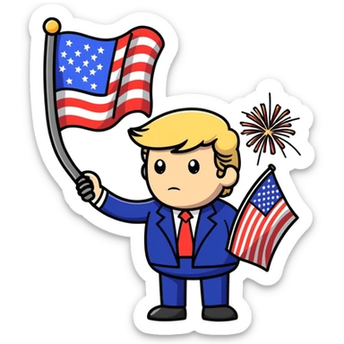 Trump holding an american flag with fireworks in the back ground sticker