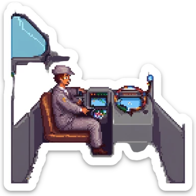 pixel art bus driver, sitting at the wheel, transparent background sticker