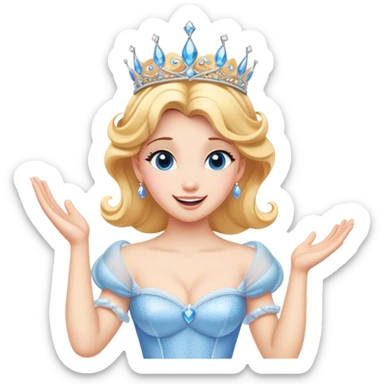 Cinematic Playful Cinderella Portrait Emoji, Blushing with excitement, hands clasped near her heart, eyes wide with anticipation, her tiara slightly askew from an unexpected twirl, a radiant princess caught in a moment of joy, utterly captivating! sticker