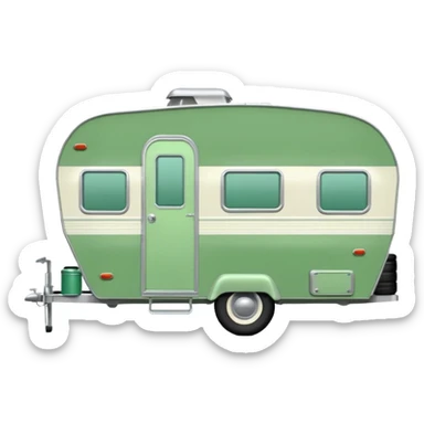1960s Shasta trailer, single axle wheels, colored all green, the same green shade as movie trailer green preview card, light grey tires and grey hitch sticker