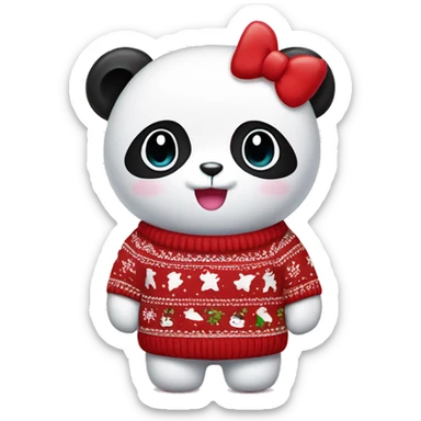 Panda in a hello kitty Christmas sweater  sticker