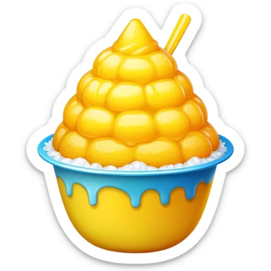 shaved ice dessert with bright yellow syrup sticker