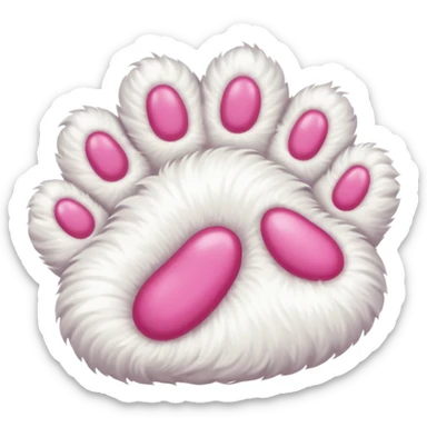 white cat fluffy paw, from the bottom, vivid pink toe beans, cute sticker