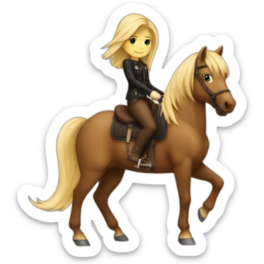 Emo blond girl riding a brown horse sticker