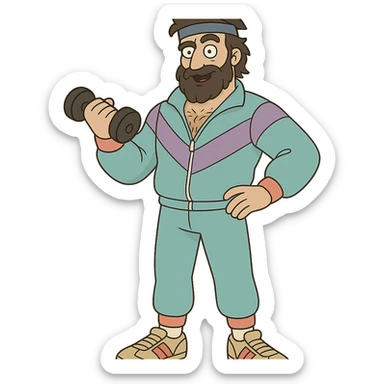Odysseus in an 80s workout suit sticker