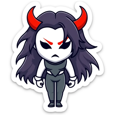 sinister female figure with demon mask and long dark hair sticker