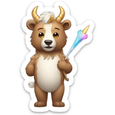 a bear with a centaur body wearing a unicorn horn sticker