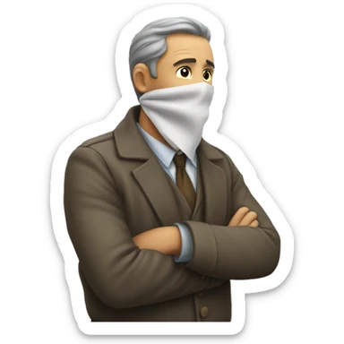 Man facing wall turning slowly with handkerchief on his neck sticker