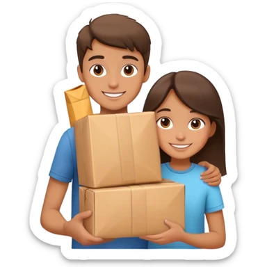 chica y chico felices con pedido en las manos sticker