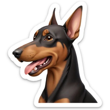 cinematic-cute-yawning-doberman-portrait-emoji,-head-tilted-slightly-with-a-dramatic,-wide-open-yawn,-revealing-a-sleek black and brown fur-with-a-subtle-shimmer,-floppy-ears-slightly-drooping,-round-brown-eyes-barely-open-in-drowsy sticker