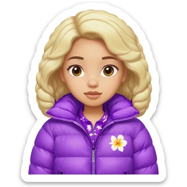 Girl in purple puffy and hawaiin shirt sticker