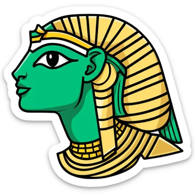 Strict ancient Egyptian style facial expression profile, hieroglyphic flat design, only white and deep green, rigid angular lines, no curves sticker