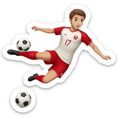 Guy kicking soccer ball with red jersey and wearing number 7 with brown hair sticker