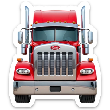 red peterbilt truck, front view sticker