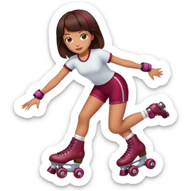 brunette long hair girl, tan skin, with burgundy rollerskates sticker