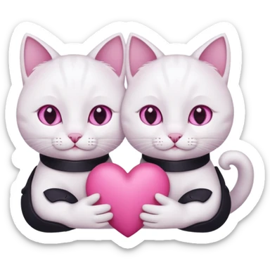 white with pink eyes tow cats hands holding a pink heart sticker