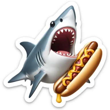 Shark with a hotdog in its mouth sticker