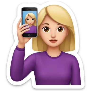  woman holding her phone having selfie sticker