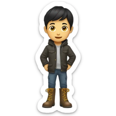 Asian boy wearing huge pointy boots sticker