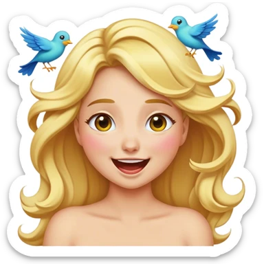 Cinematic Adorable Aurora Portrait Emoji, Giggling in surprise as birds land on her shoulders, cheeks flushed, golden locks bouncing, an irresistible mix of playfulness and beauty! sticker