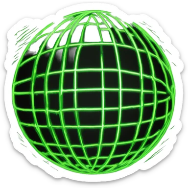 imagine a neon green globe with lines in the shape of a sphere with a black background sticker