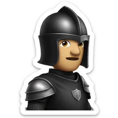 A stylish male in a knight black helmet with a face and body sticker