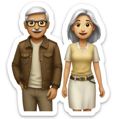 Viejo y chica joven paseando  sticker