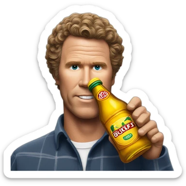 Will Ferrell with a bottle of buckfast sticker