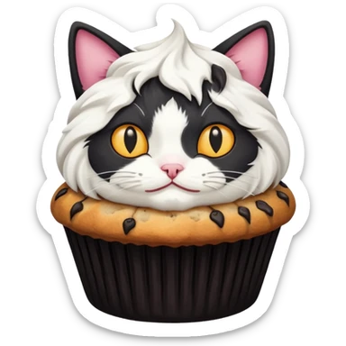 white and black cat that is a muffin sticker