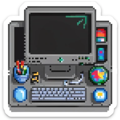 Badge with computer monitor and tools for IT support sticker