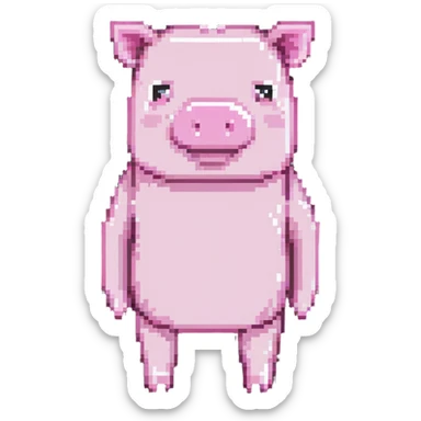 Minecraft pig, full body, pink blocky animal with square head sticker