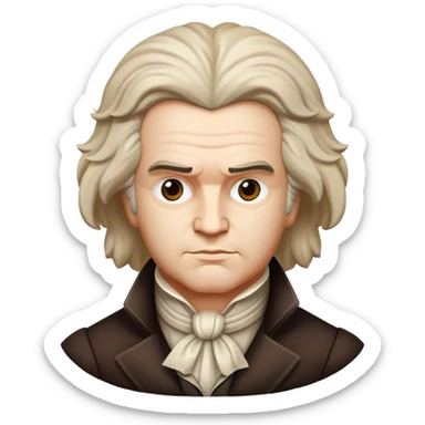 Cinematic Realistic Beethoven Pop Culture Emoji, featuring an evocative portrayal of the legendary composer rendered with delicate textures and emotive lighting. sticker