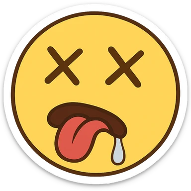 yellow face with crossed eyes, tongue out, drooling, drunk expression, remove background sticker