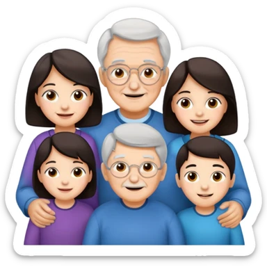 All white grandma and grandpa with 2 girls and 2 boys. The kids should have dark hair sticker